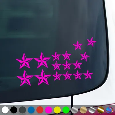 Produktbild von PantherPixel Sterne Set Aufkleber Nautischer Kompass Seefahrt Sticker Auto Geschenkidee Farbe Neon-Pink