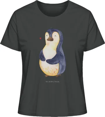 Produktbild von Mr. & Mrs. Panda Oberteil Damen Pinguin Diät Größe L - Anthrazit - Geschenk, Basic T-Shirt, Shirt, für Frauen, glücklich, Abnehmen, Motivation