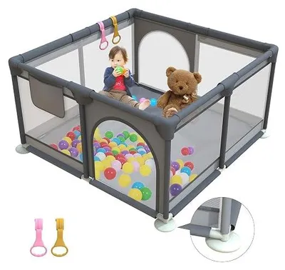 Imagen del producto de Cercado para bebés con alfombra, malla transpirable (120 x 120 cm)