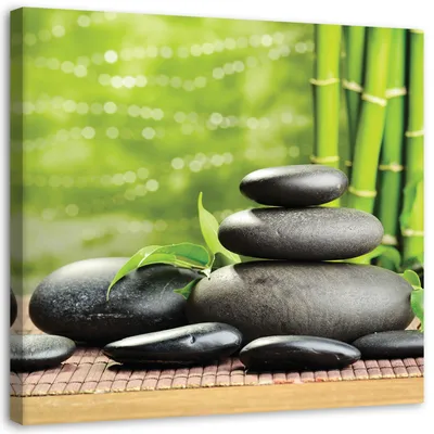 Produktbild von Leinwandbild schwarze steine und zen-grünzeug 60x60 cm Feeby grün wandbild bereit zum aufhängen