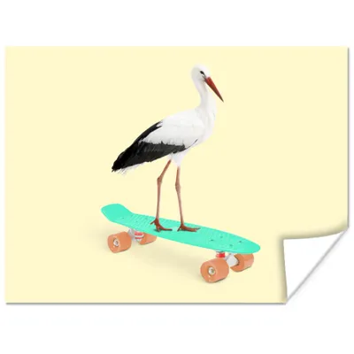 Produktbild von MuchoWow® Poster Storch - Weiß - Tiere - Skateboard - Schwarz 120x90 cm - Wandbild