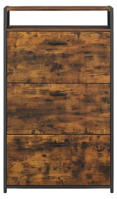Obrázok produktu pre Skriňa na topánky s 3 dvierkami | Vintage, hnedá a čierna | 80 x 30 x 130 cm