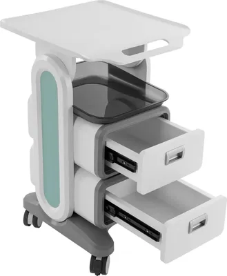 Immagine prodotto di Carrello per salone e ambulatorio con rotelle - 2 cassetti - portata 60 kg - 44×44×73,5 cm - ABS/PC/metallo - bianco