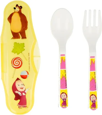 Immagine prodotto di STOR Animaccord set di 2 posate Masha e l'Orso in plastica colorata con scatola - forchetta e cucchiaio