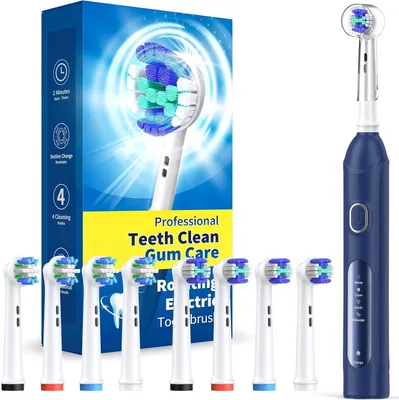Image de Brosse à dents électrique pour adultes avec 8 têtes de brosse (2 types), 4 modes. Brosse à dents électrique Deep Clean avec minuterie intelligente de 2 m