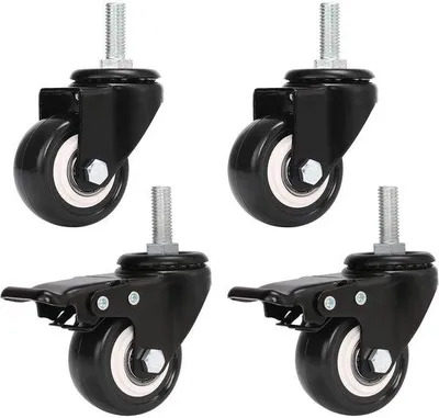 Imagen del producto de Ruedas giratorias para muebles, rosca M8 – Juego de 4 unidades, poliuretano de 40 mm, capacidad de carga de 120 kg por rueda, 2 con freno/2 sin freno, color