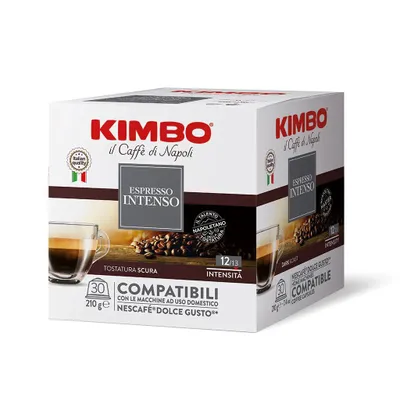 Immagine prodotto di Kimbo, Intenso, 180 Capsule Caffè Compatibili Nescafè®* Dolce Gusto®*, Miscela Intensa e Corposa, Intensità 12/13, Tostatura Scura, 6 x 30 Capsule