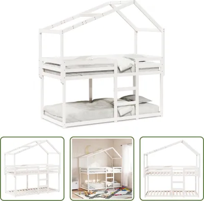 Produktbild von The Living Store Etagenbett mit Dach Weiß 90x200 cm Massivholz Kiefer