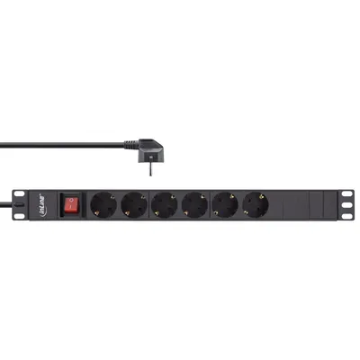 Produktbild von InLine® 19" Steckdosenleiste, 6-fach Schutzkontakt, mit Schalter, 2m, schwarz