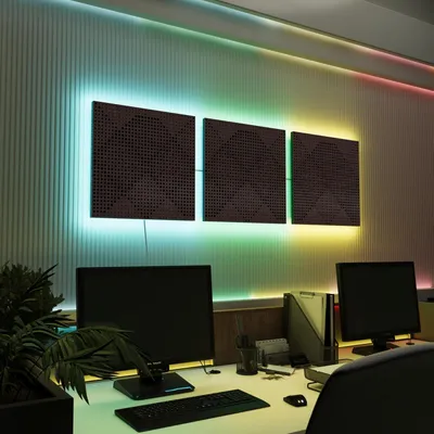 Obrázek produktu pro Sada 3 ks akustických LED panelů s RGB podsvícením pro Echo Control | Zvukově izolační panely s podsvícením | 3x WILDS – samostatně | Wenge