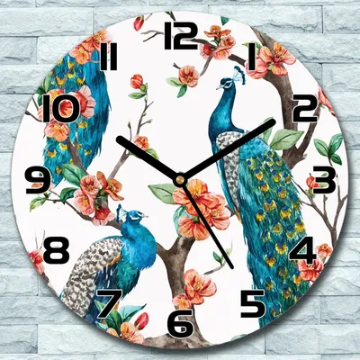 Produktbild von Wanduhr aus Glas Rund fi 30 Pfaue Aquarell Quarz Deko Wohnzimmer Büro