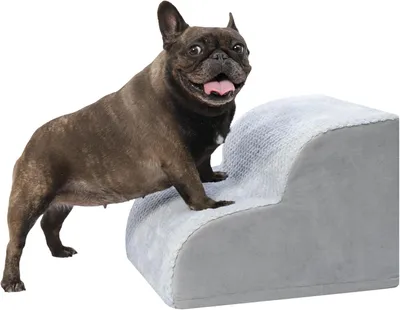 Immagine prodotto di Scala per cani con 2 gradini, dimensioni 40 x 40 x 30 cm, con rivestimento lavabile, colore grigio, ideale per il letto