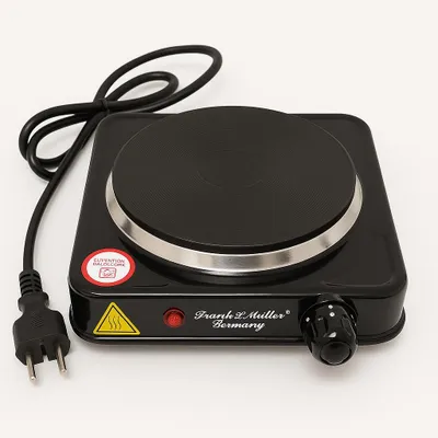 Produktbild von Frank & Müller Germany Einzelkochplatte 1000W – Elektro-Kochplatte Ø15,5 cm mit Thermostat – Kompakte Herdplatte für Büro, Haushalt & kleine Küche