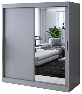 Zdjęcie produktu dla Szafa przesuwna - 180x200cm - Antracyt Mat- Szafa przesuwna HUGO - z lustrem- do sypialni i garderoby