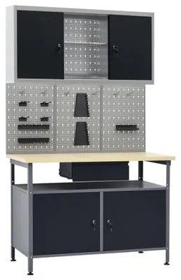 Image de Table de travail avec panneau d'outils - Capacité de charge : 300 kg - Dimensions : 120 x 60 cm - Acier allié