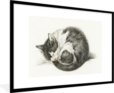 Produktbild von MuchoWow® MuchoWow® Gerahmtes Poster Schlafende Katze zusammengerollt - Gemälde von Jean Bernard 90x60 cm - Poster mit zchwarzem Bilderrahmen - Wanddekoration - Fotos