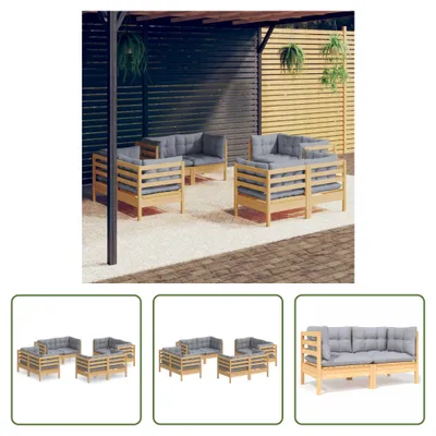 Produktbild von The Living Store 8-tlg. Garten-Lounge-Set mit Grauen Kissen Kiefernholz