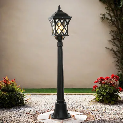 Produktbild von Wegeleuchte IP23 Grau E27 112 cm Glas Aluminium Rustikal Stehlampe außen Garten Haus