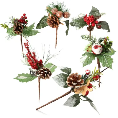 6x dekorative Mistelzweige, Kunststoff, rot/grün/weiß, 18-21 cm