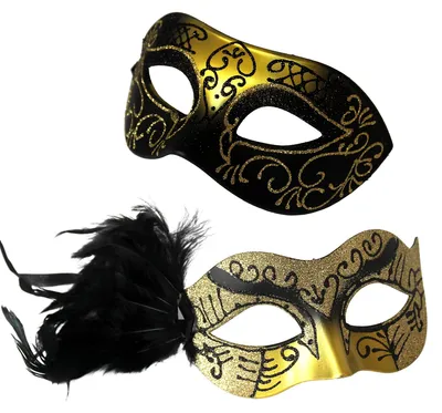 Maskerade-Masken für Paare – Feder & venezianisch, Gold Schwarz