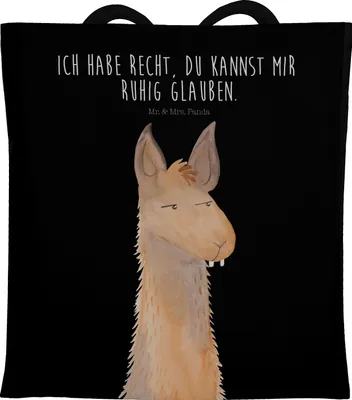 Produktbild von Mr. & Mrs. Panda Schultasche Lamakopf Genervt - Schwarz - Geschenk, Jutebeutel, Lamas, Tote Bag, Azubi, Lama, Freundin, dokumententasche, Büro, Uni Tasche, Chef