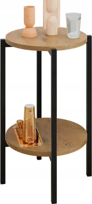 Zdjęcie produktu dla Stolik pomocniczy okrągły loft z półką 35x35x62 cm metalowy czarny