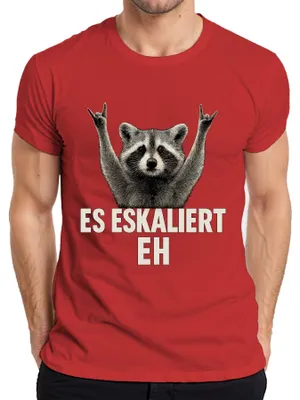 Zdjęcie produktu dla It's escalating anyway raccoon rocker party humor vintage retro śmieszna koszulka męska, czerwony, M