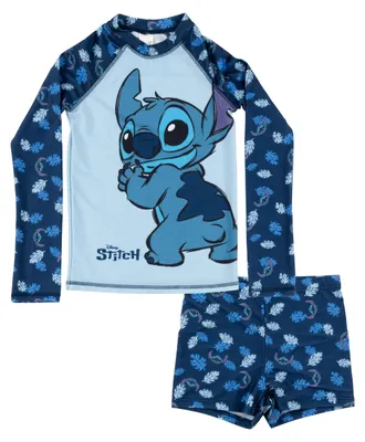 Produktbild von Disney Lilo & Stitch Schwimmset UV-Schutz 30 für Mädchen - Kinder Badeanzug Badeset langarm Shirt und Hose Zweiteiler Blau 134-140