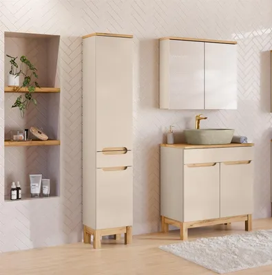 Produktbild von Badmöbel Set 3-tlg Badezimmerset DEVI Cashmere Schrank 80cm ohne Waschtisch