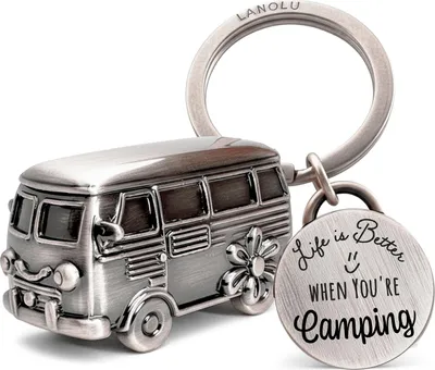 Produktbild von LANOLU Schlüsselanhänger Wohnwagen Geschenk, Wohnmobil Geschenk für das Camping und für Camper, 3D Anhänger- Wohnwagen Zubehör Metall