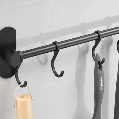 Imagen del producto de Soporte para utensilios de cocina de acero inoxidable, con 8 ganchos, color negro