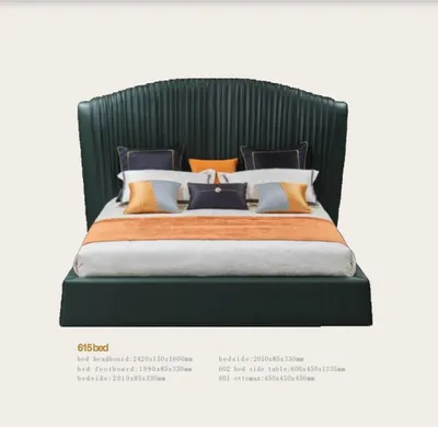 Produktbild von Bett Polster Design Luxus Doppel Betten Beige 180x200 Schlaf Zimmer Leder Hotel