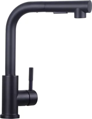 Produktbild von Küchenhahn Schwarz Hochdruck Dusche Ausleitbare Zwei -Düsen -Typ -Waschbecken 360 ° Drehung L Form Extendible Einzelhebelmischer