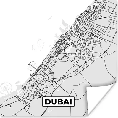 Produktbild von MuchoWow® Poster Dubai - Stadtplan - Schwarz und Weiß - Karte 50x50 cm - Wohnzimmerdekoration