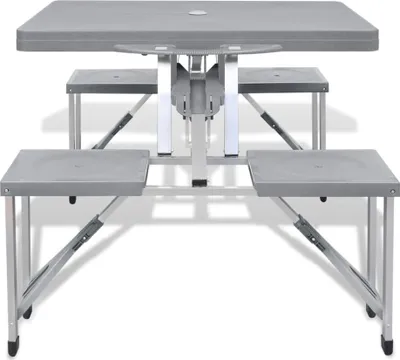 Immagine prodotto di Set Tavolo da Campeggio con 4 Sedie in Alluminio Leggero Grigio