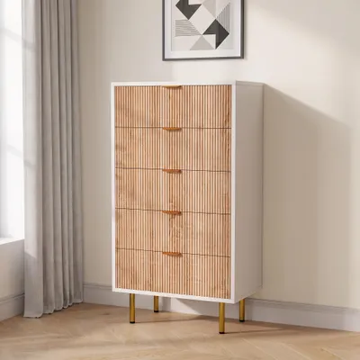 Produktbild von INONEFT Kommode mit 5 Schubladen, Schubladenschrank mit geriffelte Fronten, Sideboard Aufbewahrungsschrank für Wohnzimmer & Schlafzimmer, 60x34x110cm