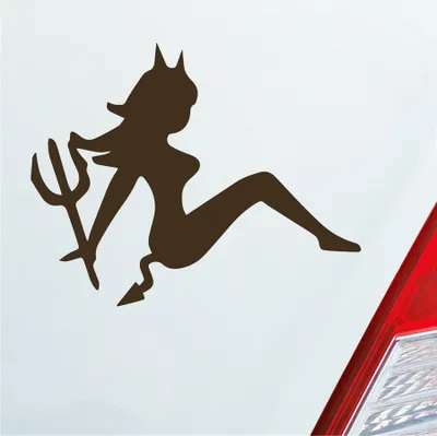 Produktbild von Auto Aufkleber Teufel Teuflisch Sexy Girl Pin Up Devil 12x10 cm Braun Sticker Heckscheibenaufkleber