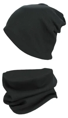 Produktbild von TupTam Kinder Mütze / Beanie und Schlauch Schal Set aus Jersey und Rippstoff, Farbe: Rippstoff Schwarz, Größe: 52-56