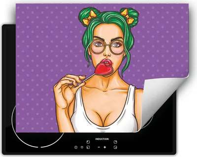 Produktbild von DarHaus Herdabdeckplatte 70x52 cm Anti Rutsch Matte Aufrollbar, Frau - pop art.