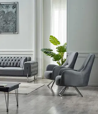 Produktbild von Grau Polstermöbel 2x Sessel Wohnzimmer Polstersessel Design Textil