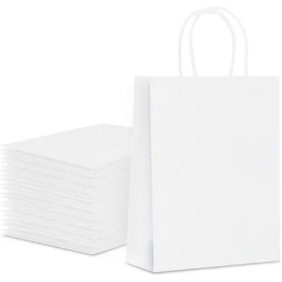 Produktbild von Papiertüten mit Henkel 20 Stück 21x15x8cm Weiß Kraftpapier für Geschenke und Einkauf