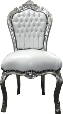 Produktbild von Casa Padrino Barock Esszimmer Stuhl Weiß / Silber - Möbel
