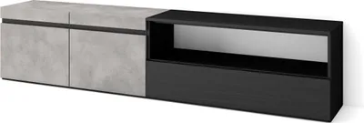 Produktbild von TV-Schrank, Lowboard, 200x35x45cm, Für TV-Geräte bis zu 80", Fernsehtisch, Zementgrau und Schwarz