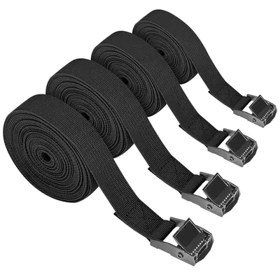 Produktbild von Ratschengurte, 5 Meter lang, 25 mm breit, schwarz mit Klemmschnalle, kurze Kajakgurte, verstellbare Gurte für