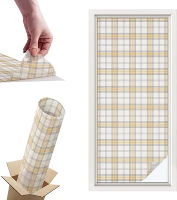 Obrázek produktu pro Vitrážová fólie na okna - 116x50 cm - Vitrážová fólie na okna, dekorativní a neprůhledná - Samolepicí skleněná dekorativní fólie s vitrážovým vzorem - UV ochrana, snadná instalace, dekorace oken - Geometrická mřížka