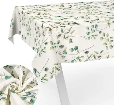 Produktbild von Tischdecke Botanik aus Textil mit Blumen Pflanzen wasserabweisend Tischtuch Tischwäsche Aquarell Beige Breite 140cm Länge 120cm mit Schnittkante