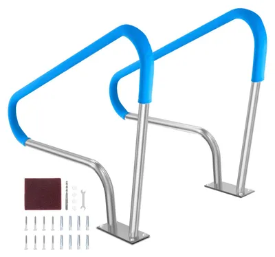 Imagen del producto de VEVOR, barandilla para piscina, juego de 2 unidades, 1220 x 905 x 100 mm, escalera de acero inoxidable para piscina con base, ideal para piscinas interiores y exteriores, ayuda para el acceso a la piscina