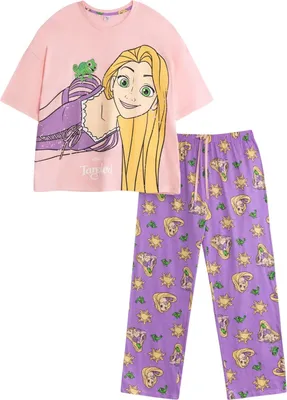 Obrázek produktu pro Tangled - Dámské pyžamo s dlouhými kalhotami a krátkým rukávem NS9247 (M) (růžová/fialová)