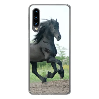 Produktbild von MuchoWow® Handyhülle Schutzhülle Hülle für Huawei P30 Pferd - Schwarz - Natur Silikon Softcase Handy Hülle - Kartenbesitzer