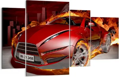 Produktbild von Bild auf Leinwand - Leinwandbild - Auto Flammen Rot - 120x70cm - Wand Bild - Wanddeko - Wandbilder - Leinwanddruck - Bilder - Kunstdruck - Wanddekoration - Leinwand bilder - Wandkunst - DL120x70-0200